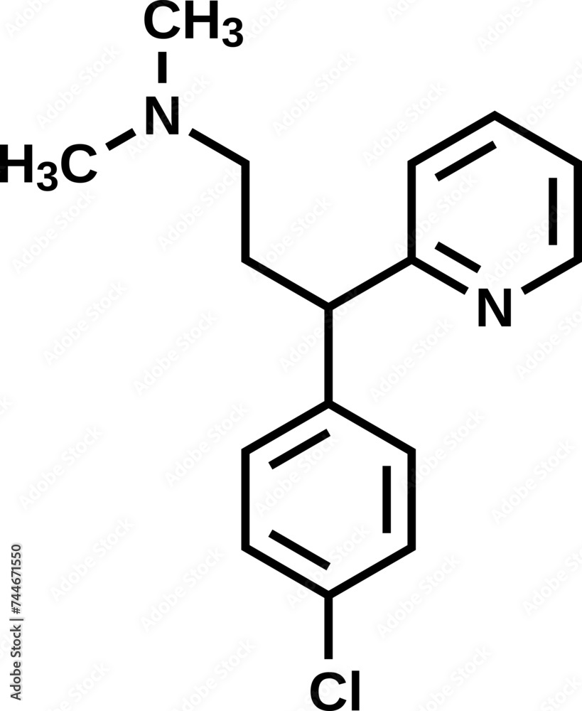 Chlorpheniramine structural formula, vector illustration Chlorpheniramine structural formula, vector illustration