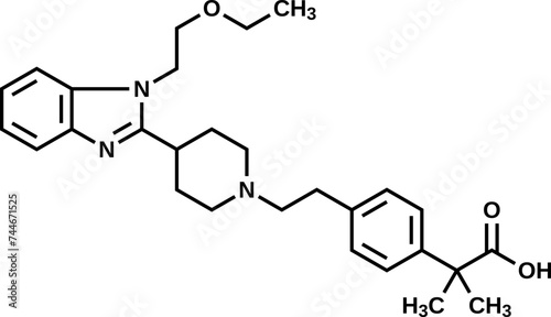 Bilastine structural formula, vector illustration