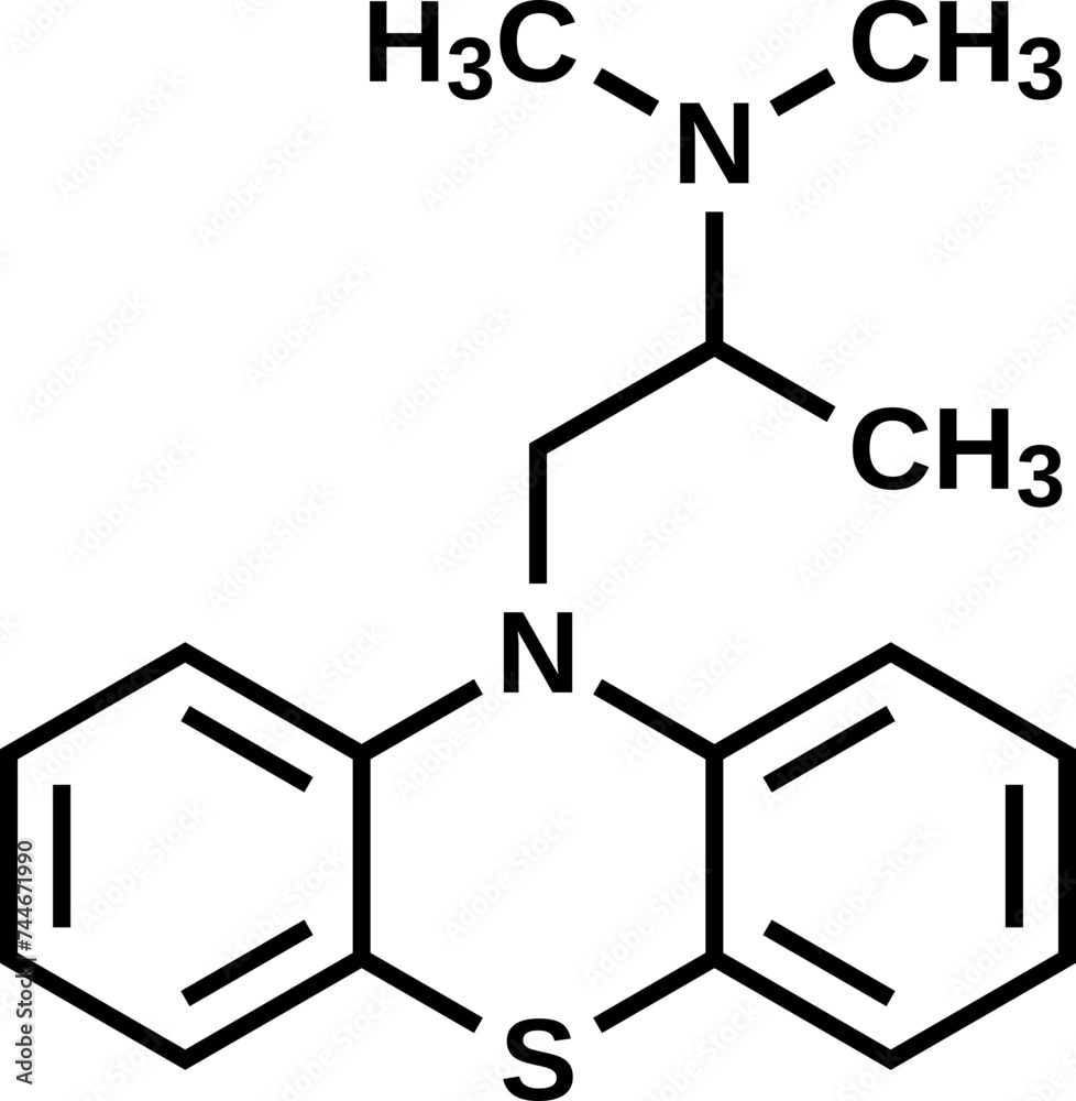 Promethazine structural formula, vector illustration Promethazine structural formula, vector illustration