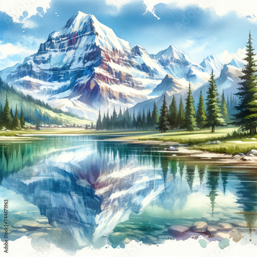 Majestic Mountain Reflection in Alpine Lake © kit cool