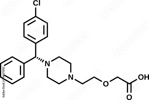 Levocetirizine structural formula, vector illustration 