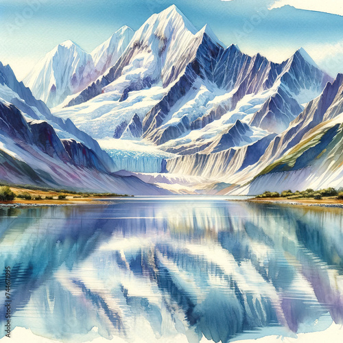 Tranquil Mountain Reflections in Watercolor