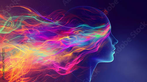 Vibrant Neon Profile of a Woman With Streaming Hair
