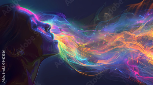 Colorful Digital Artwork of Woman Blowing Vibrant Nebula
