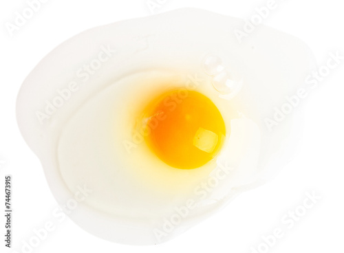 Broken egg with white and yolk. On a blank background