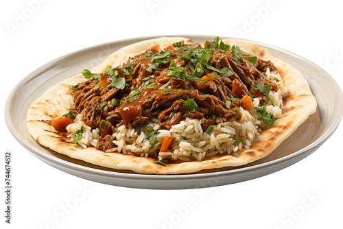 Meat Veggie Rice Creation Pleasure Isolated on Transparent Background, PNG format