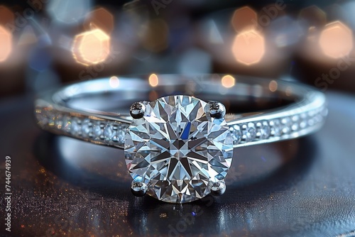 A sparkling pre-engagement ring adorned with diamonds and set on a silver and platinum table, evoking feelings of luxury and anticipation in the world of fashion accessories