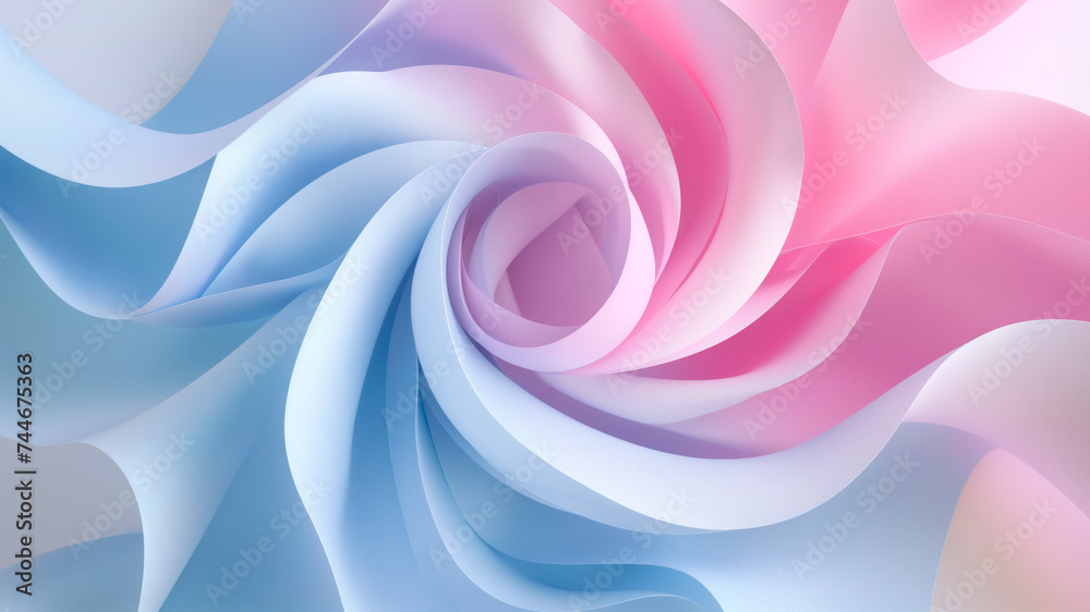 Dynamic blue and pink textured fabric in a swirling wave like pattern, twisting round and round to form almost a rose like flower in the centre of this abstract image. Background image. - obrazy, fototapety, plakaty 