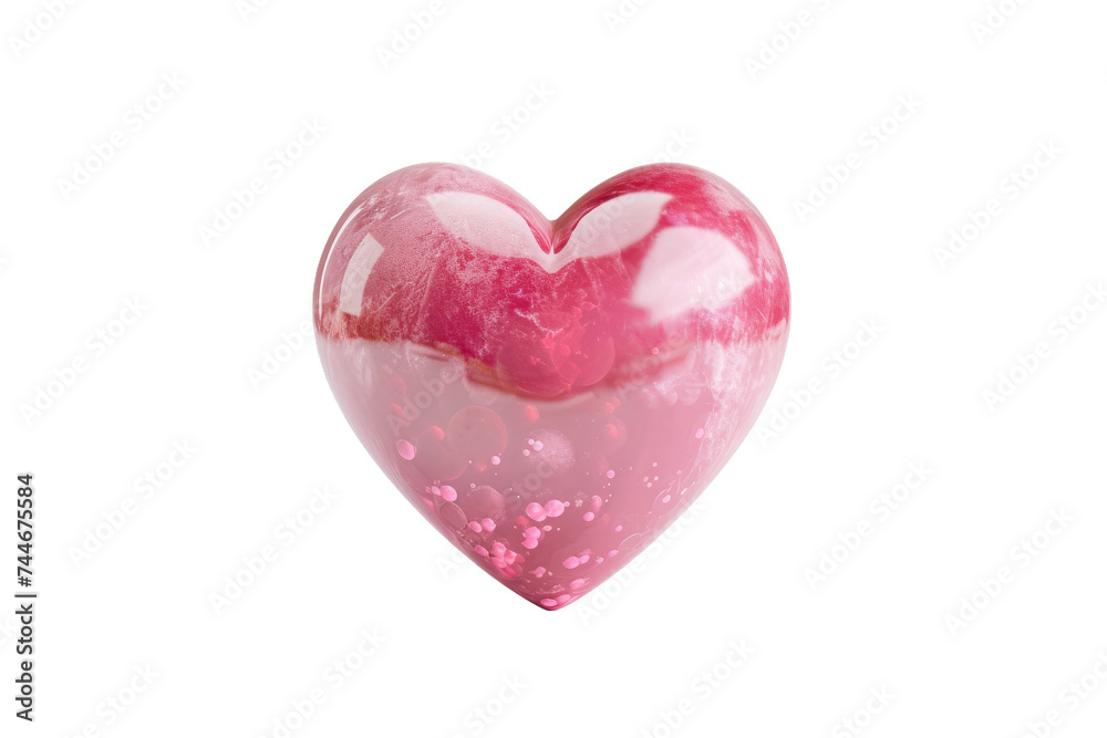 Pink Heart Shaped Glass Bead. A pink heart shaped glass bead is placed on a Transparent background, highlighting its shape and color.