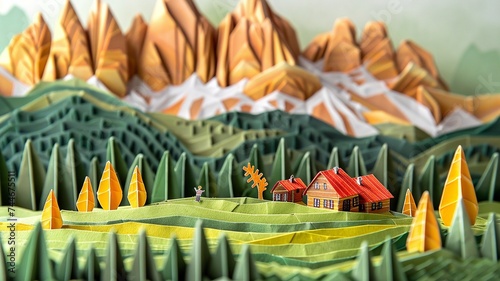 Origami Dolomites Alpine Peaks Scene