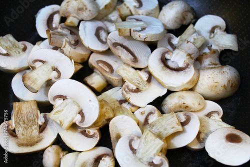 Mushrooms on the frying pan.