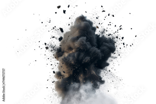 Black Cloud of Smoke Hovers in the Air. A heavy black cloud of smoke hangs in the air, releasing pollutants and obscuring visibility in the surrounding area.