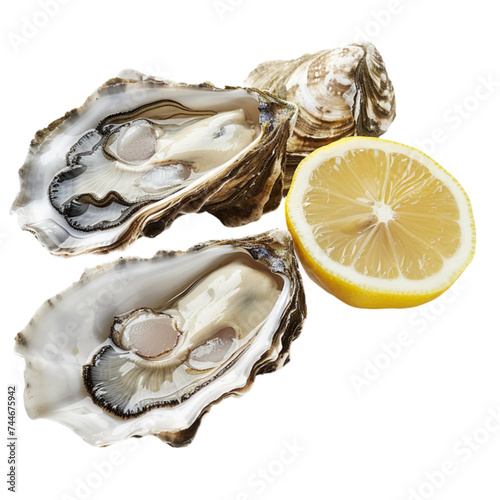 Oyster and lemon on white background. With clipping path.