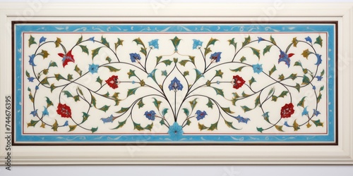 Realistic Mughal Style Stone Inlay Painting on White Background with Jharokha photo