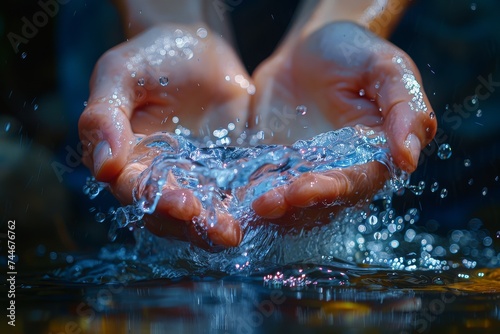 A swimmer's fluid hands embrace the cool water, creating a mesmerizing splash of tranquility