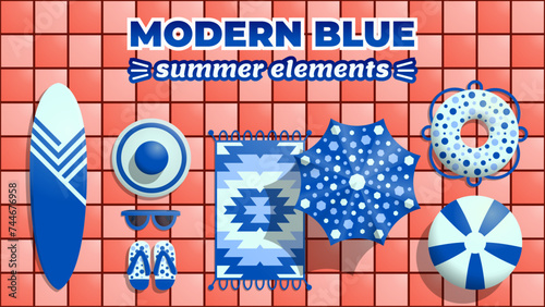 Modern realistic summer elements vector illustration