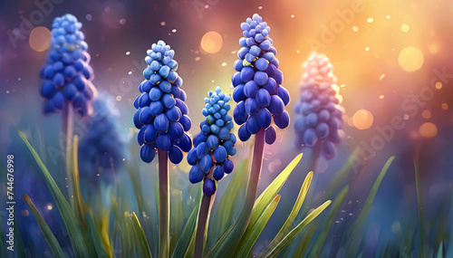 Niebieskie kwiaty muscari photo