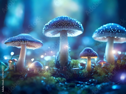 Fantasy enchanted fairy tale forest with magical Mushrooms.