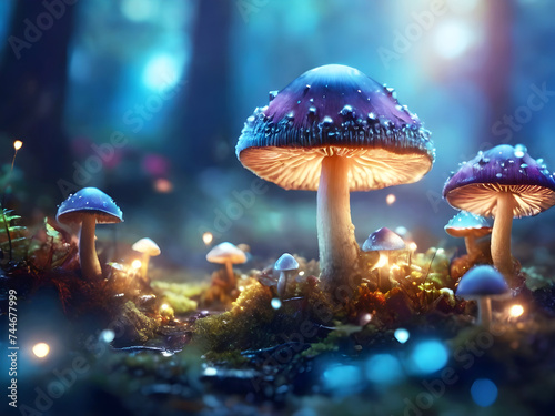 Fantasy enchanted fairy tale forest with magical Mushrooms.