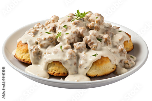 Biscuits and Gravy Delight Isolated on Transparent Background, PNG format