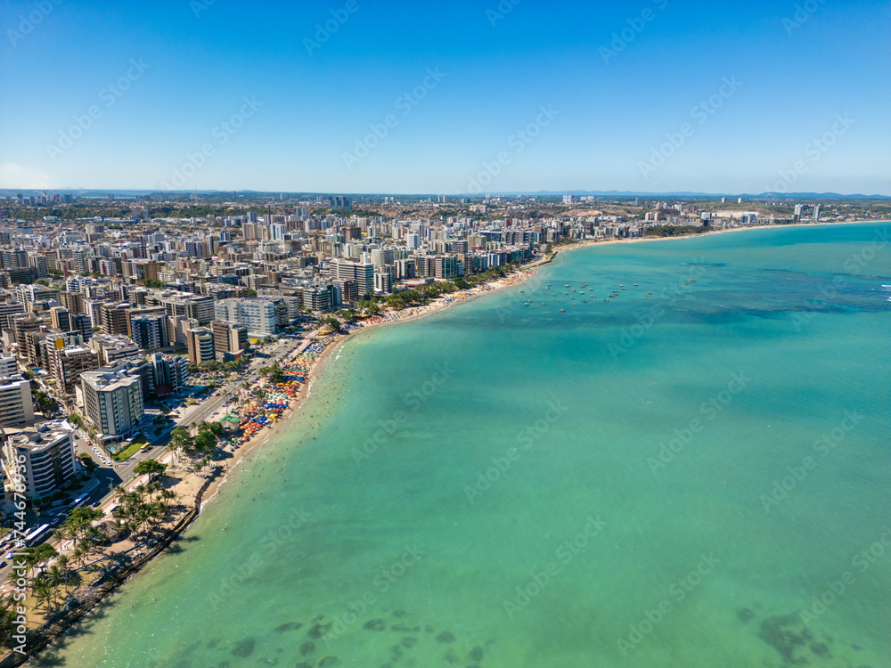 Aerial view of beaches in Maceio, Alagoas, Northeast region of Brazil.