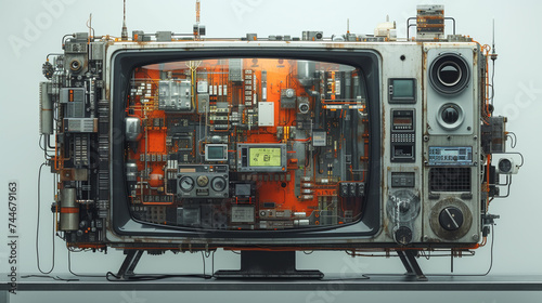 concept of  Old vintage televisions, radios and tape recorders from the 80s, retro background concept