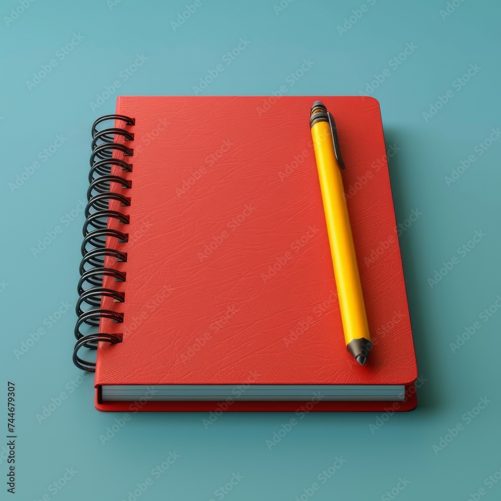 Red notebook and yellow pen Red notebook and yellow pen