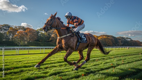 Racehorse running on a racecourse