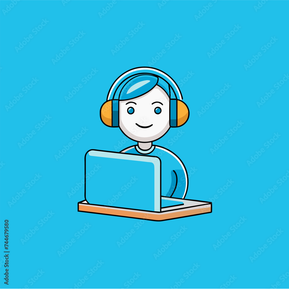 Vector illustration of customer service, call center operators icons with headsets.