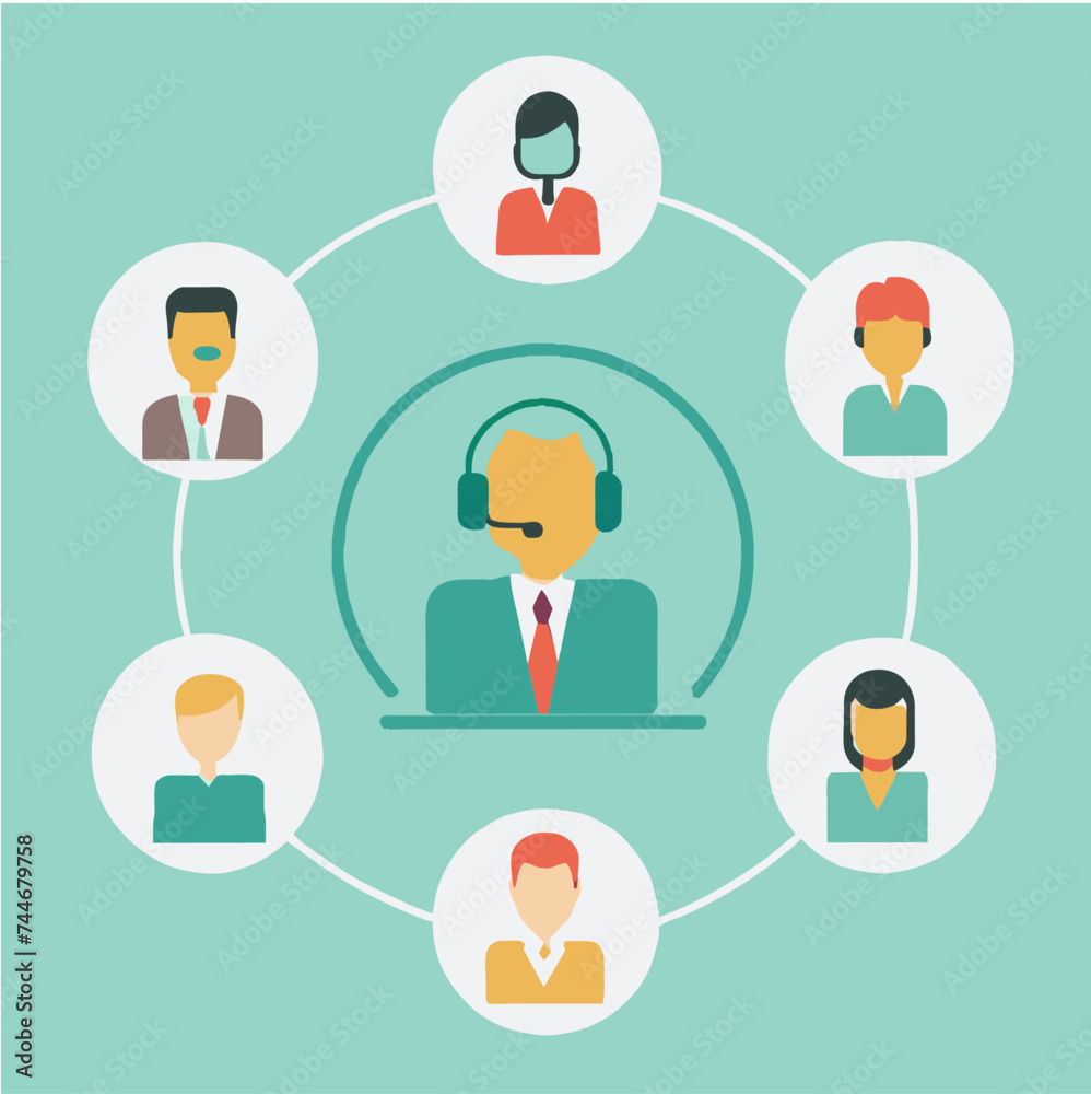 Vector illustration of customer service, call center operators icons with headsets. Vector illustration of customer service, call center operators icons with headsets.