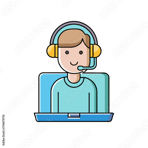 Vector illustration of customer service, call center operators icons with headsets. © anan