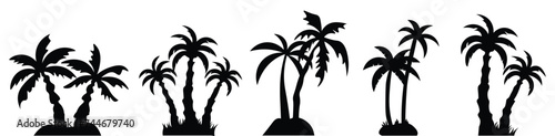 Tropical palm trees vector set. Summer silhouette Black palm tree icon symbol vector sign isolated on white background. Vector illustration.