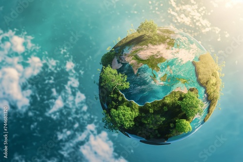 concept of a clean planet with clean air and green vegetation, clean oceans