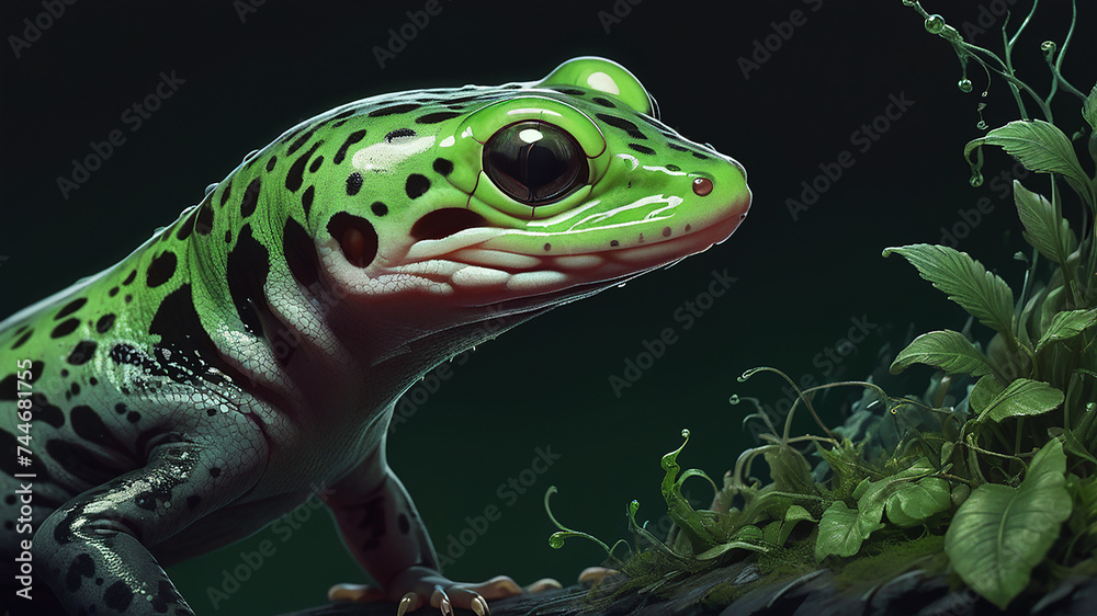 Fototapeta premium A beautiful green lizard on a tree