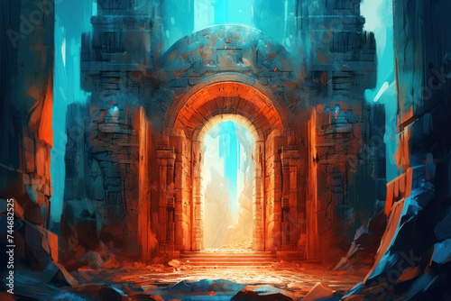 Explore an ancient gateway bathed in ethereal light