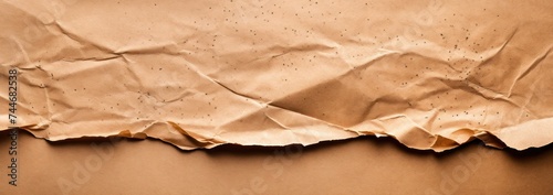 Texturerich Crumpled Brown Cardboard Paper on White Background photo