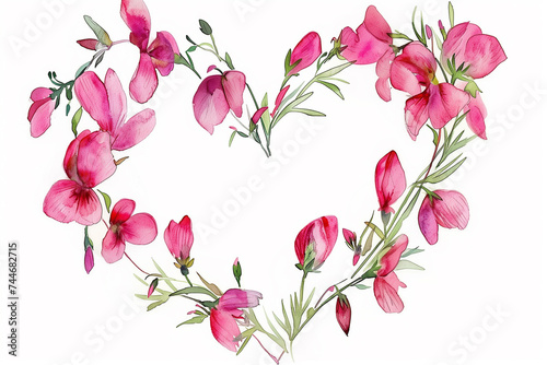 Watercolor frame with pink wildflowers for romantic illustrations