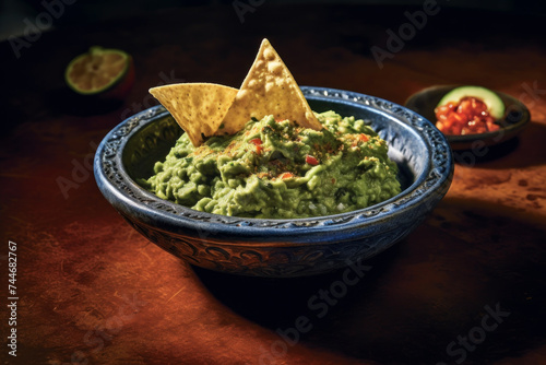 ndulge in this vibrant, homemade guacamole served in a rustic bow photo