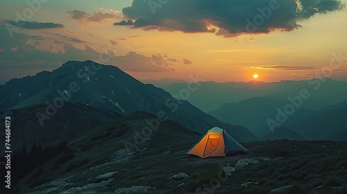 Travel and camping adventure lifestyle with outdoor tent 