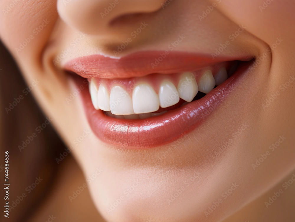 Obraz premium Woman's Radiant Smile with Healthy Teeth Close-Up