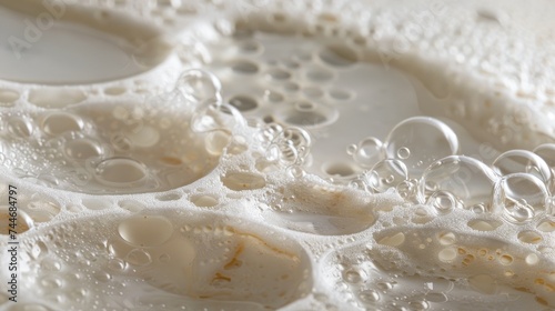 Close-up of white transparent drops liquid bubbles molecules. white texture background. 