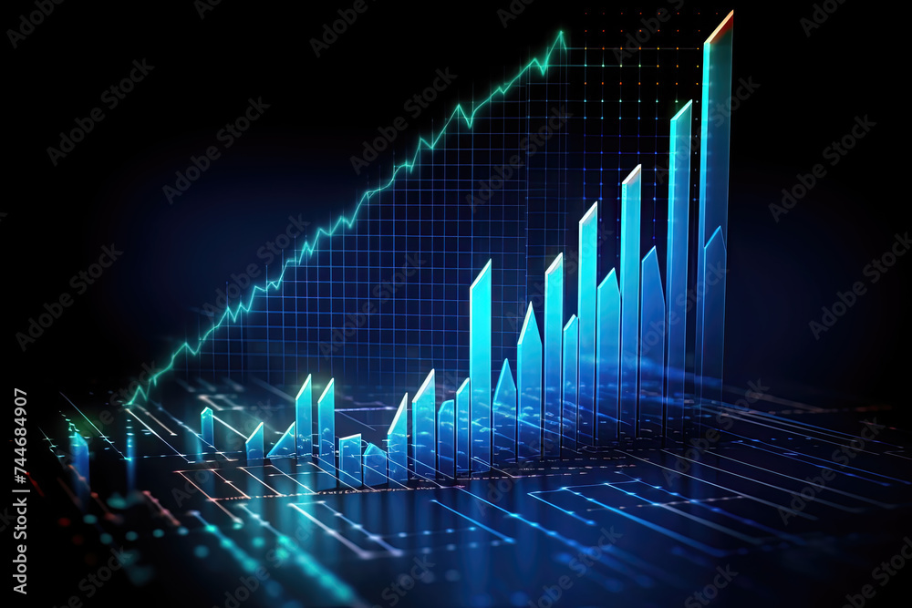 Naklejka premium blue background with motion graph statistic.blue background with motion graph statistic