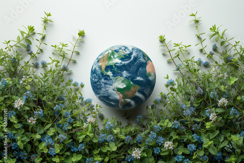 World environment and Earth Day concept withl globe and eco friendly enviroment on white background.