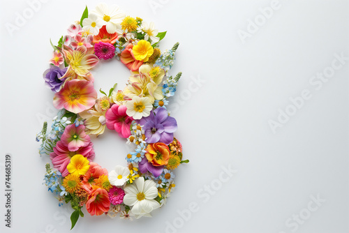 Number 8 and floral decoration for background and banner for 8th march women s day with copy space