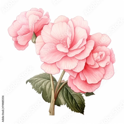 Realistic Vintage Light Pink Begonia Illustration on White Background