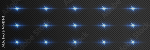 Collection of shining stars isolated on transparent background. Light effect, glare, lines, sparkle, flash explosion. Vector illustration