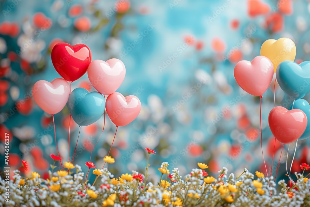 heart shaped colorful balloons and colorful background
