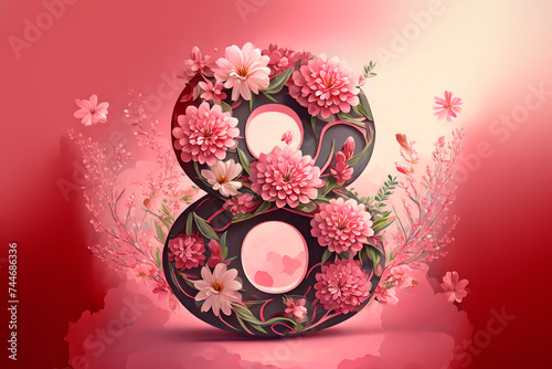 Greeting card March 8 International Women's Day generative, AI
