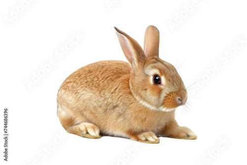 Studio portrait of cute rabbit isolated on transparent png background, happy bunny running on floor, adorable fluffy rabbit that sniffing.