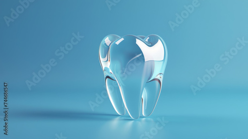 Close-up of a clear tooth model on a blue background
